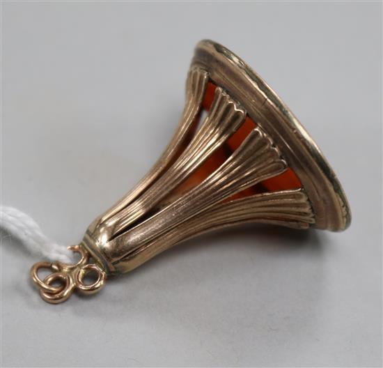 A Georgian gold overlaid and carnelian fob seal,	 32mm.